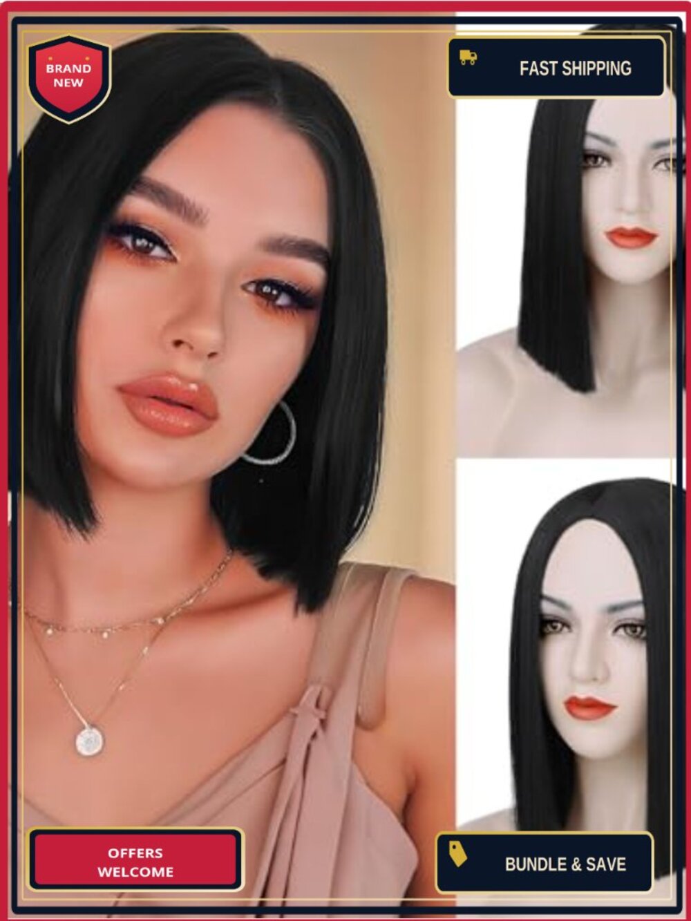 Short Straight Bob Wig Heat Resistant Synthetic 12 inch Middle Part